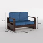 Solid Sheesham Wooden 2 Seater Sofa for Living Room | Sofa with Side Pocket Storage & Cushion | Rosewood Sofa Set for Home (Walnut with Blue Cushion, 2 Seater) - Image 5