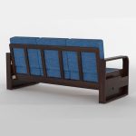 Solid Sheesham Wooden 3 Seater Sofa for Living Room | Sofa with Side Pocket Storage & Cushion | Rosewood Sofa Set for Home (Walnut with Blue Cushion, 3 Seater) - Image 3