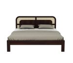 Queen Size Sheesham Wood Bed Without Storage | Solid Wood Bed with Cane Weaving Headboard | Modern Premium Design | Rosewood Bed | Walnut Finish - Image 3