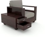 Sheesham Wooden 1 Seater Sofa for Living Room | Solid Wood Sofa with Side Box Storage & Cushion | Rosewood Sofa Set for Home & Office | Lounge (Walnut, 1 Seater) - Image 3