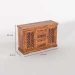 Solid Sheesham Wooden Sideboard Cabinet with Drawer for Living Room | Free Standing Movable Kitchan Cabinet Storage for Home | Rosewood (Honey, Large) - Image 5