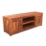 Solid Sheesham Wood Entertainment TV Unit with 2 Door | Rosewood Tv Stand/TV Cabinet for Living Room | Bedroom | Wooden TV Panel with Shelf Stoarge | TV Table (Honey) - Image 4