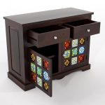 Solid Sheesham Wood Sideboard Cabinet with Drawer for Living Room | Free Standing Movable Cabinet Storage for Home | Rosewood Crockery (Walnut, Small) - Image 3
