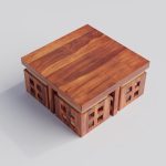Solid Sheesham Wood Coffee Table with 4 Stool | Center Table with 4 Stools for Living Room | Rosewood Teapoy Table with Cushioned Stool (Square,Honey Finish) - Image 5