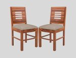 Sheesham Wooden Two Dining Chair Set with Cushion Seat for Living Room | Solid Wood Study Chair for Living Room | Office Chair for Home & Office (Set of 2, Honey)