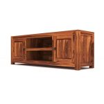 Solid Sheesham Wood Entertainment TV Unit with 2 Door | Rosewood Tv Stand/TV Cabinet for Living Room | Bedroom | Wooden TV Panel with Shelf Stoarge | TV Table (Honey) - Image 3