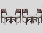 Sheesham Wooden Four Dining Chair Set with Cushion Seat for Living Room | Solid Wood Study Chair for Living Room | Office Chair for Home & Office (Set of 4, Walnut)