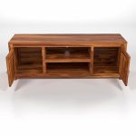 Solid Sheesham Wood Entertainment TV Unit with 2 Door | Rosewood Tv Stand/TV Cabinet for Living Room | Bedroom | Wooden TV Panel with Shelf Stoarge | TV Table (Honey) - Image 2