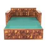 Solid Sheesham Wooden 2 Seater Sofa Cums Bed with Mattresses for Home Living Room | Rosewood 2 Seater Sofa Cums Bed for Bedroom Without Pillow | Wooden Sofa Bed (Honey F, 2 Seater) - Image 2