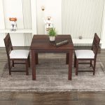 Solid Sheesham Wood 2 Seater Dining Table Set with Cushioned Chairs for Dining Room | Living Room | Home & Office | Hotels Restaurant & Cafe (Walnut, 2 Seater)