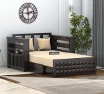 Sheesham Wooden 2 Seater Sofa Cum Bed with Mattresses for Home Living Room | Rosewood 2 Seater Sofa Cums Bed for Bedroom Without Pillow | Solid Wood Sofa Bed (Walnut D, 2 Seater)